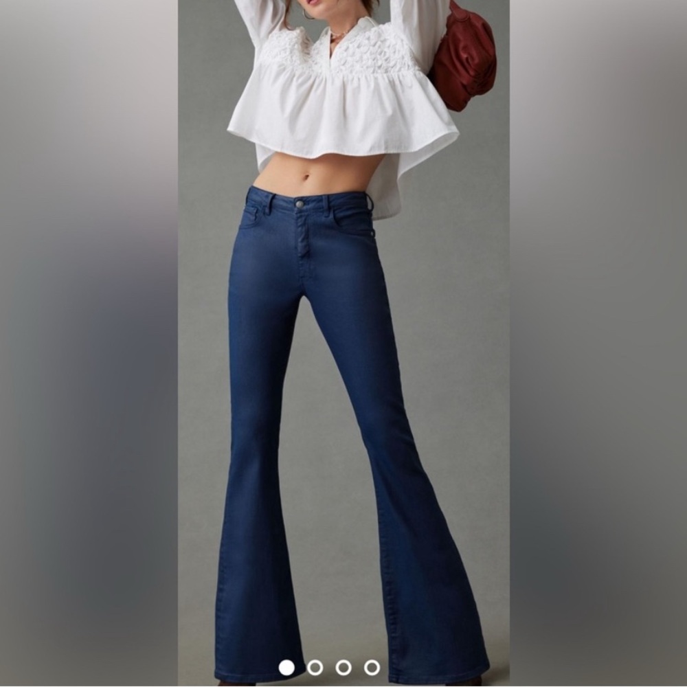 Pilcro Anthropologie The Icon Coated Marine High Rise Flare Jeans Size 26 | NWT